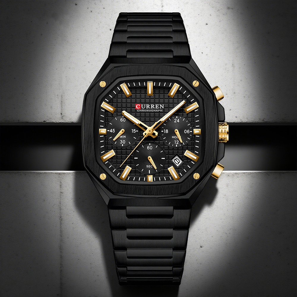 Luxury Watch And Bracelet - CURREN 남성용 럭셔리 스퀘어 크로노 시계