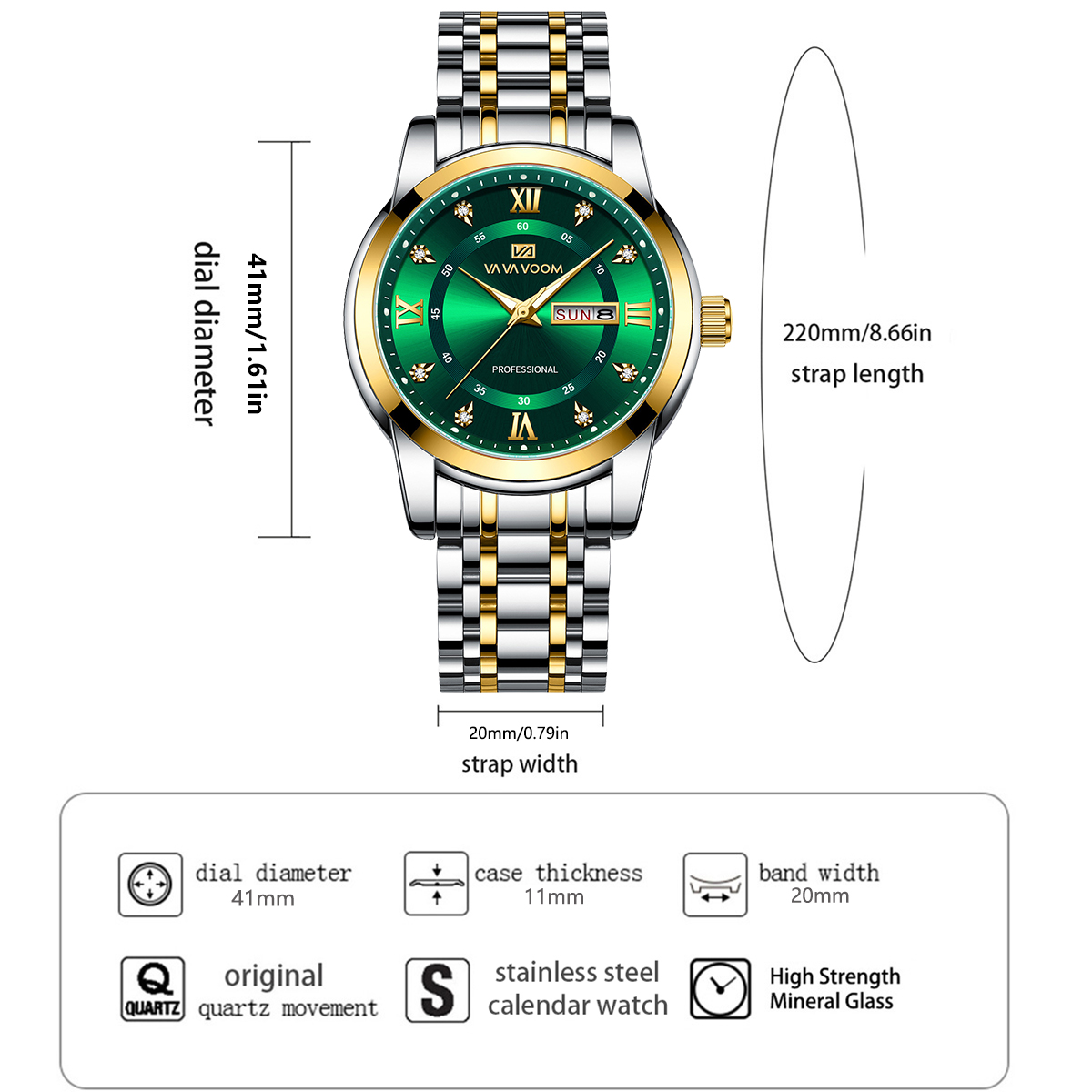 럭셔리 라인스톤 골드 링 스테인리스 스틸 시계, 41m - Luxury Watch Green Dial 리뷰 및 가격