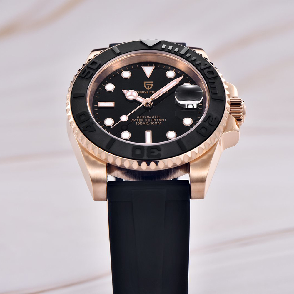 PAGANI DESIGN 자동 시계 로즈 골드 다이버  - Luxury Watch Gold And Black 리뷰 및 가격
