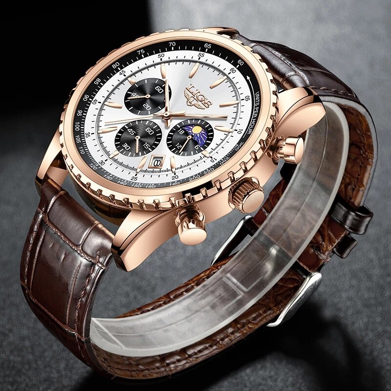 LIGE 남성용 가죽 쿼츠 손목 시계, 스포츠 방수 남 - Luxury Watch Green Dial 리뷰 및 가격