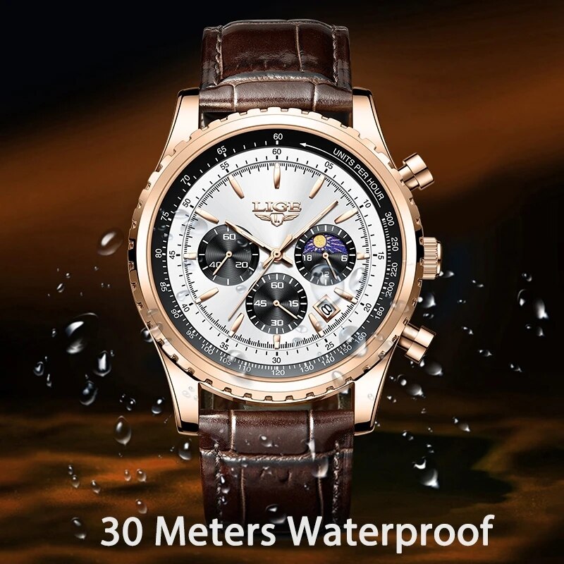 LIGE 남성용 가죽 쿼츠 손목 시계, 스포츠 방수 남 - Luxury Watch Green Dial 리뷰 및 가격