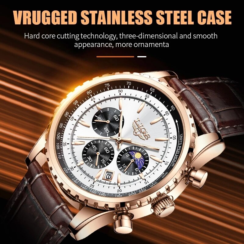 LIGE 남성용 가죽 쿼츠 손목 시계, 스포츠 방수 남 - Luxury Watch Green Dial 리뷰 및 가격
