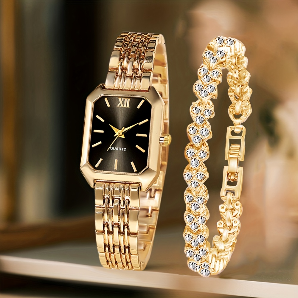 2PCS 패션 직사각형 여성 쿼츠 시계 라인스톤 팔찌  - Luxury Watch Cartier 리뷰 및 가격