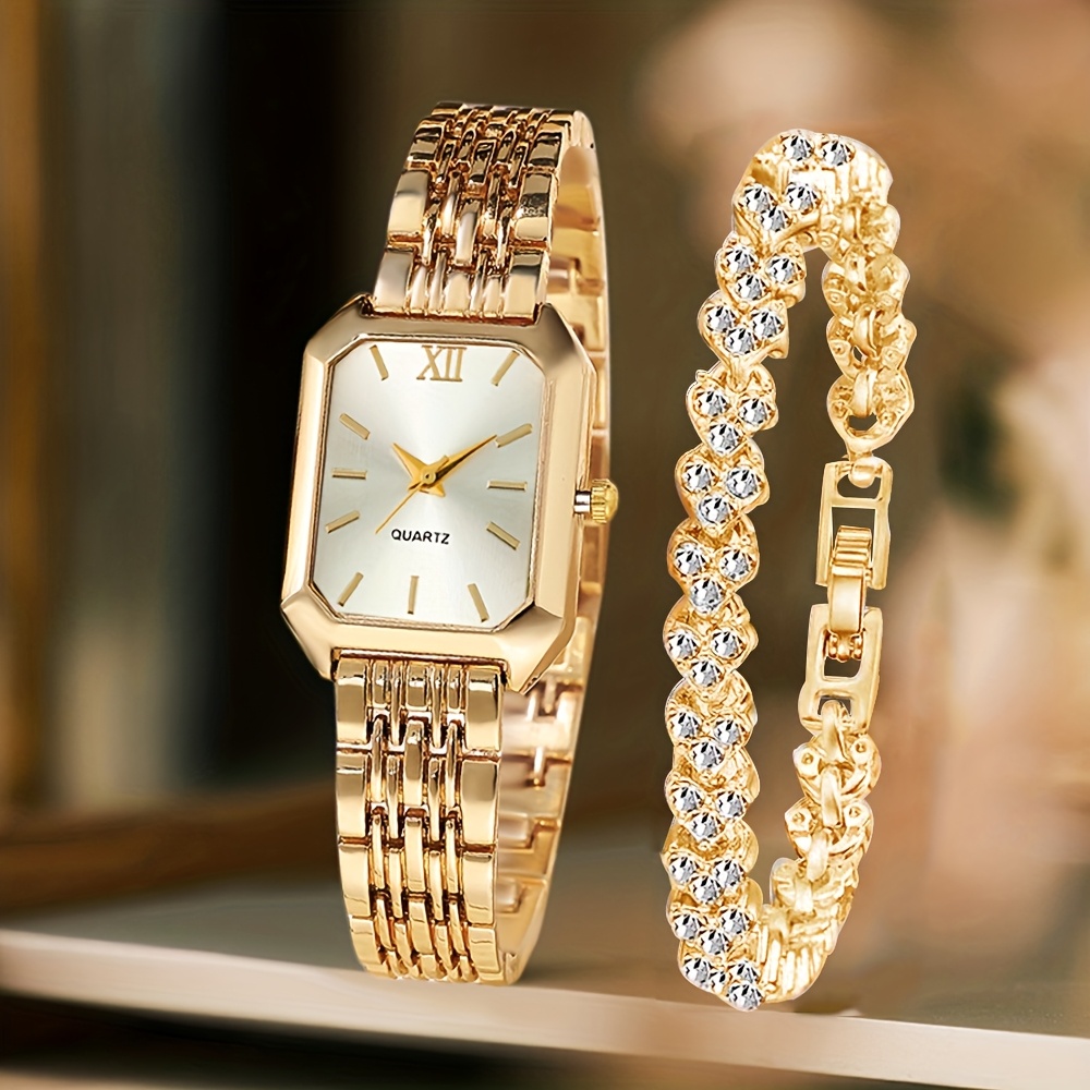 2PCS 패션 직사각형 여성 쿼츠 시계 라인스톤 팔찌  - Luxury Watch Cartier 리뷰 및 가격