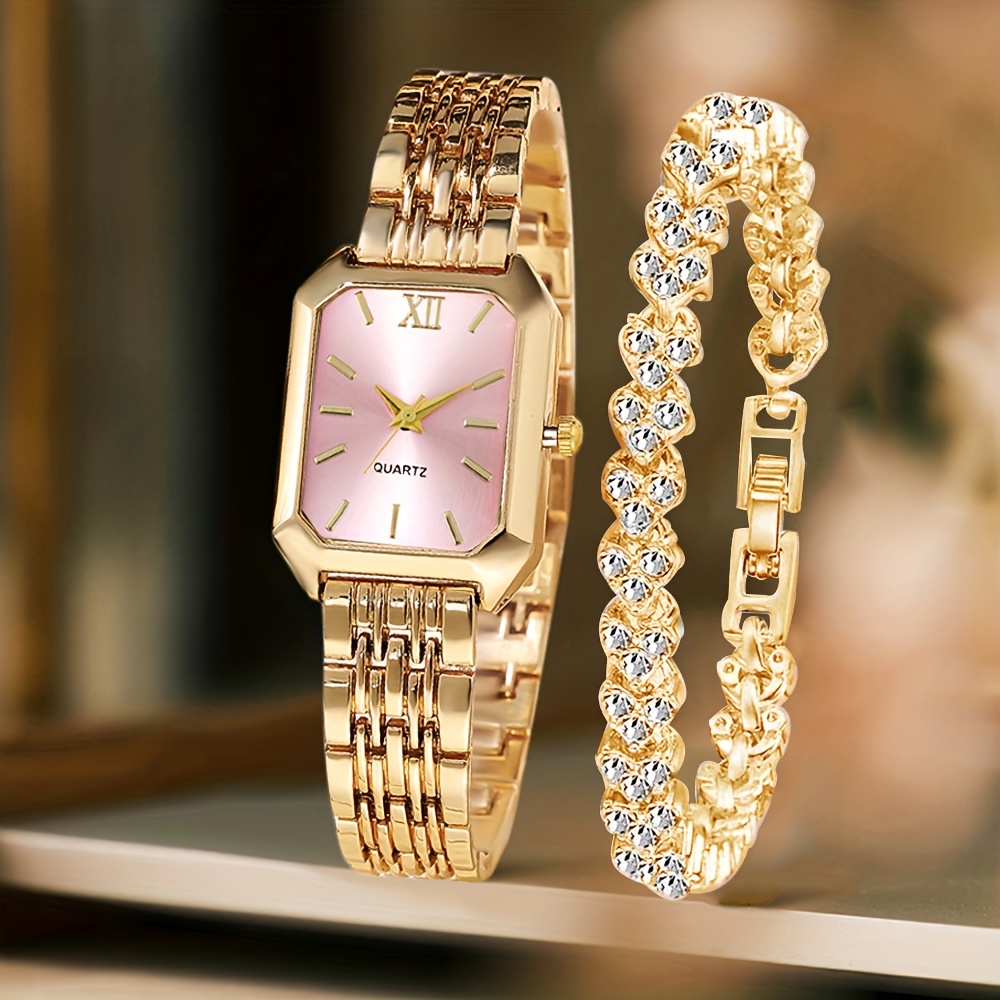 2PCS 패션 직사각형 여성 쿼츠 시계 라인스톤 팔찌  - Luxury Watch Cartier 리뷰 및 가격