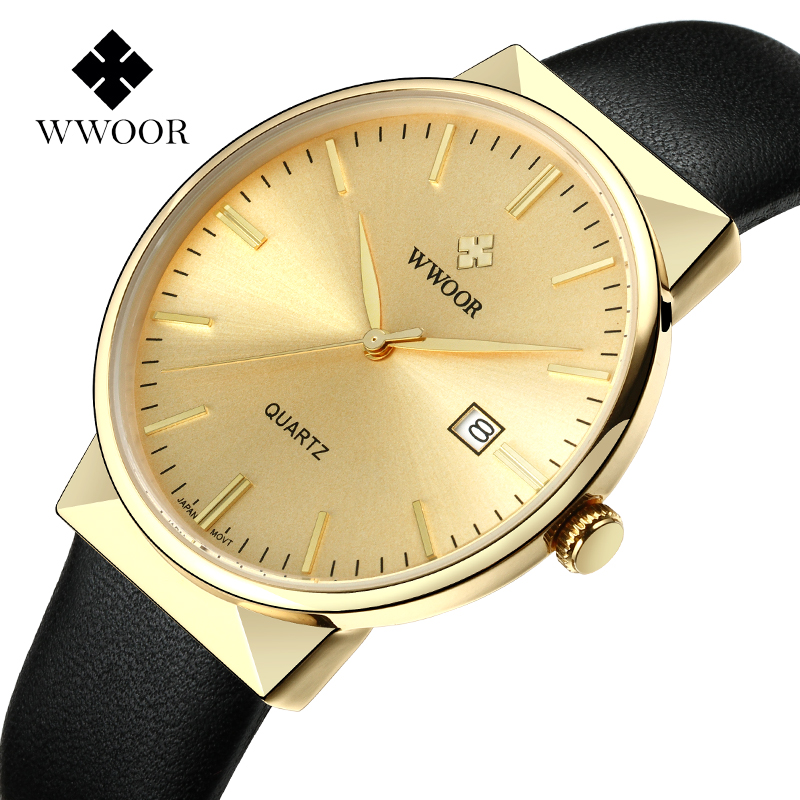 WWOOR 남성 시계 탑 브랜드 명품 방수 정품 가죽  - Luxury Watch Gold And Black 리뷰 및 가격