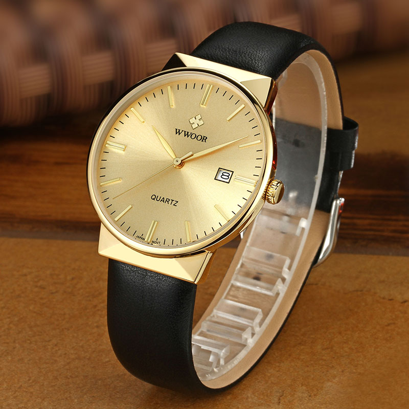 WWOOR 남성 시계 탑 브랜드 명품 방수 정품 가죽  - Luxury Watch Gold And Black 리뷰 및 가격