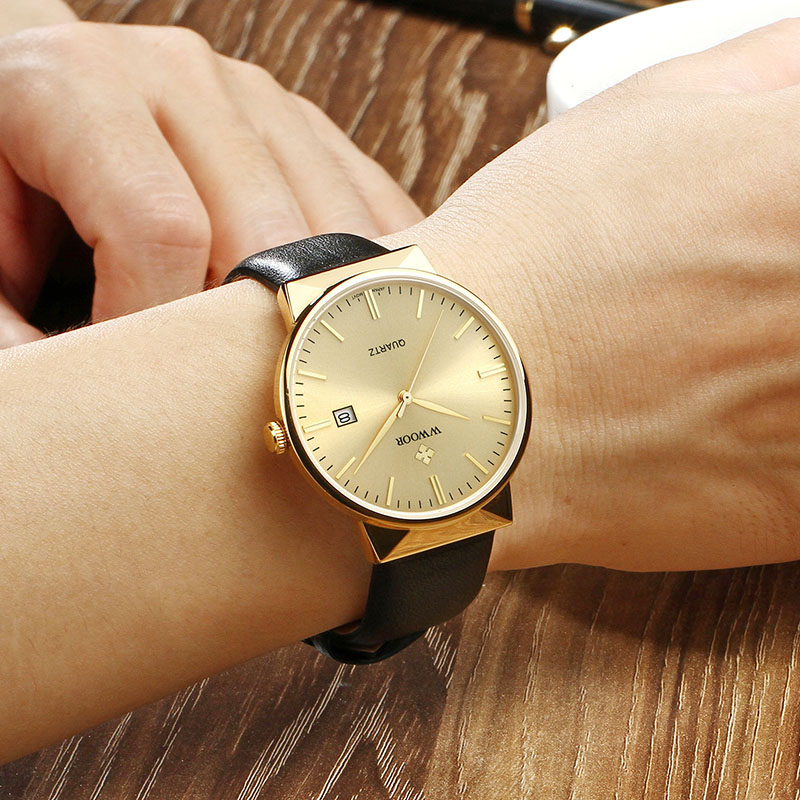 WWOOR 남성 시계 탑 브랜드 명품 방수 정품 가죽  - Luxury Watch Gold And Black 리뷰 및 가격