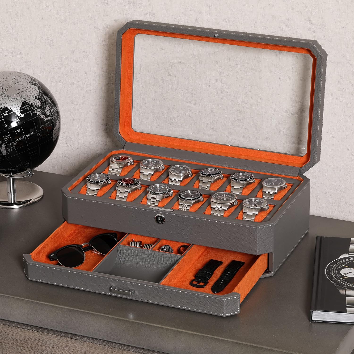 12 슬롯 가죽 시계 보관함 (발렛 서랍 포함) - 1 - Luxury Watch Organizer For Men 리뷰 및 가격