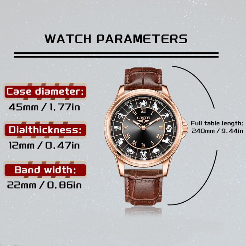LIGE 패션 럭셔리 별자리 다이얼 쿼츠 남성용 시계  - Zodiac Luxury Watch 리뷰 및 가격