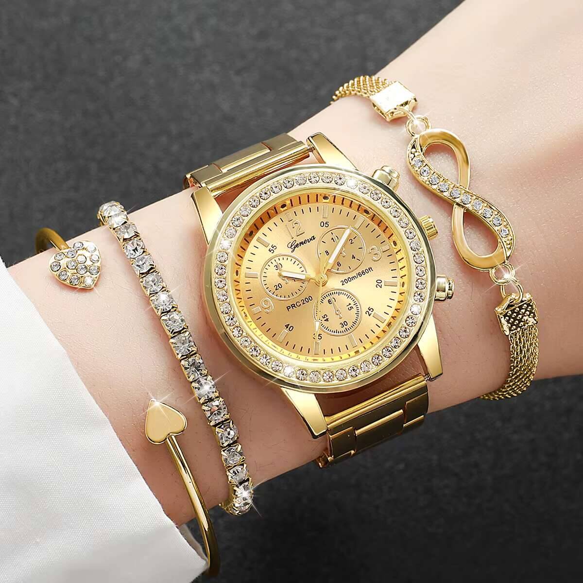 4개/세트 럭셔리 라인스톤 여성용 시계 패션 여성용 쿼 - Luxury Watch Case Travel 리뷰 및 가격