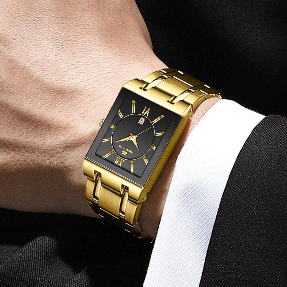 남자 비즈니스 시계 심플한 디자인 럭셔리 패션 직사각형 - Luxury Watch Gold And Black 리뷰 및 가격
