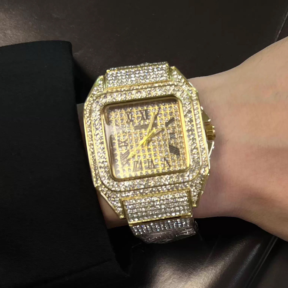 골드 또는 블랙 아이스 아웃 스퀘어 손목시계 남성용 탑 - Luxury Watch Gold And Black 리뷰 및 가격